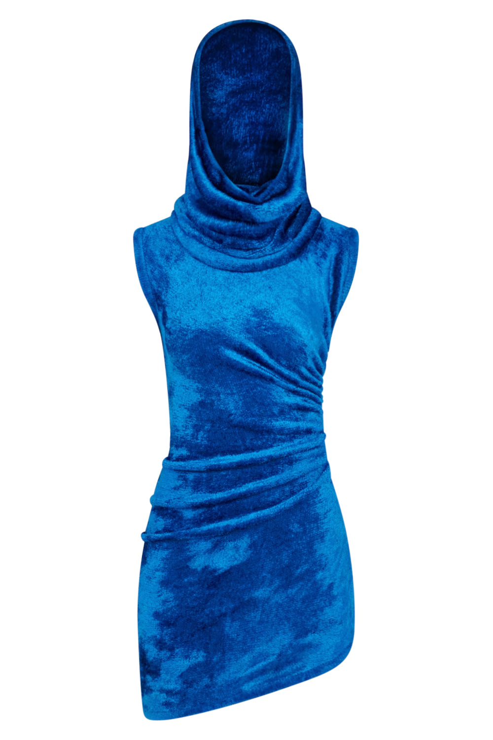 Cowl Neck Velvet Dress In Royal Blue
