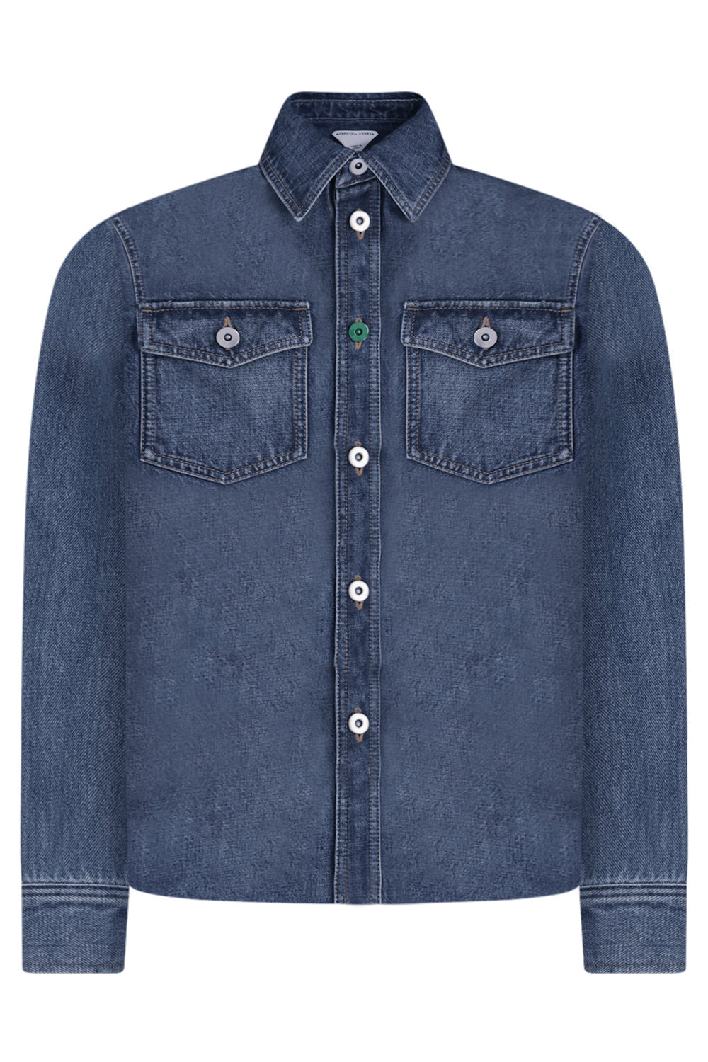 Bottega Veneta® Men's Vintage Medium Indigo Denim Shirt in Mid