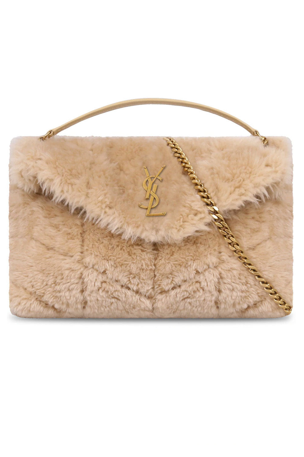 Saint Laurent Beige Quilted Toy Loulou Strap Bag in Natural