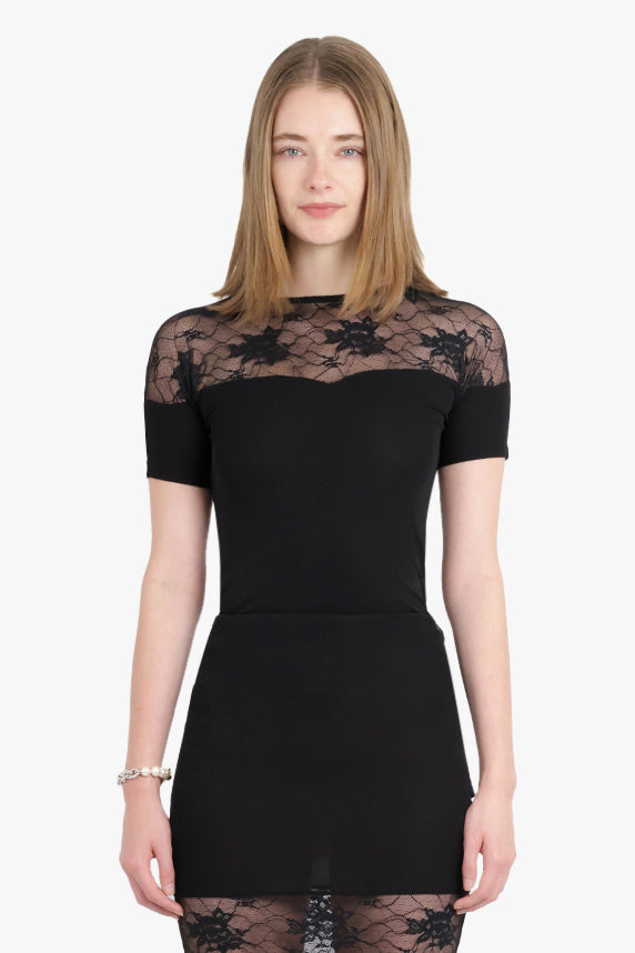 NINA RICCI RTW Fluid Lace Detail S/S Top | Black