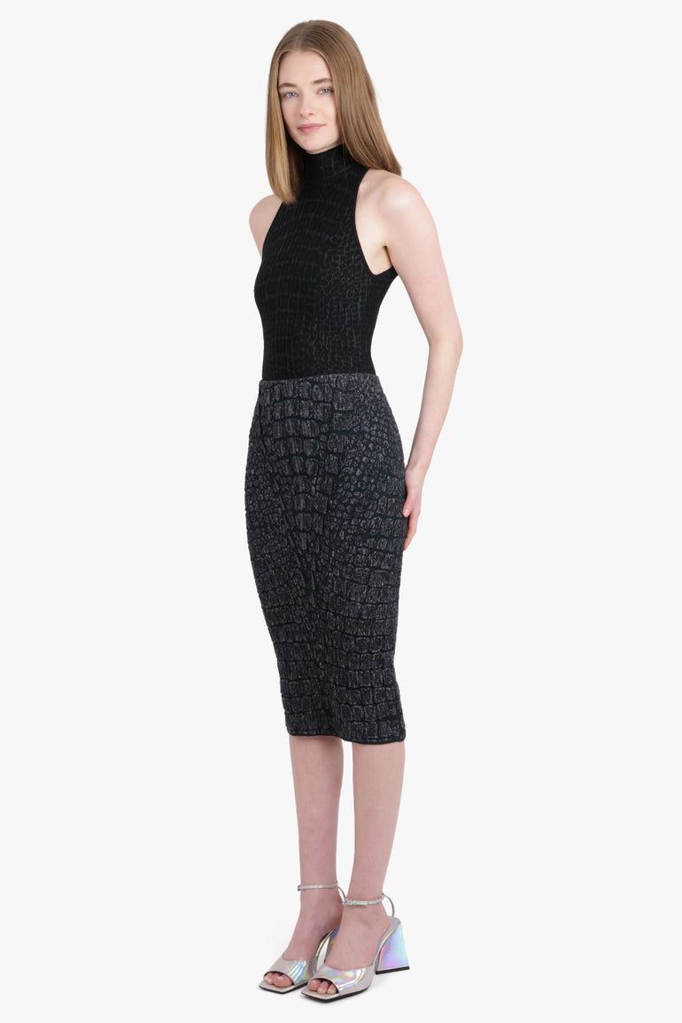 ALAIA RTW Croco Jacquard Pencil Skirt | Black