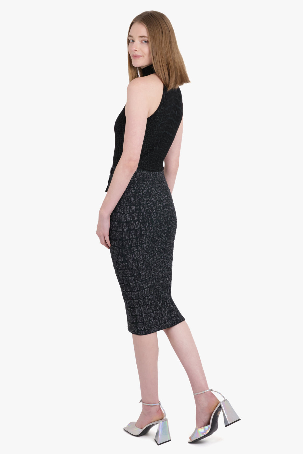 ALAIA RTW Croco Jacquard Pencil Skirt | Black