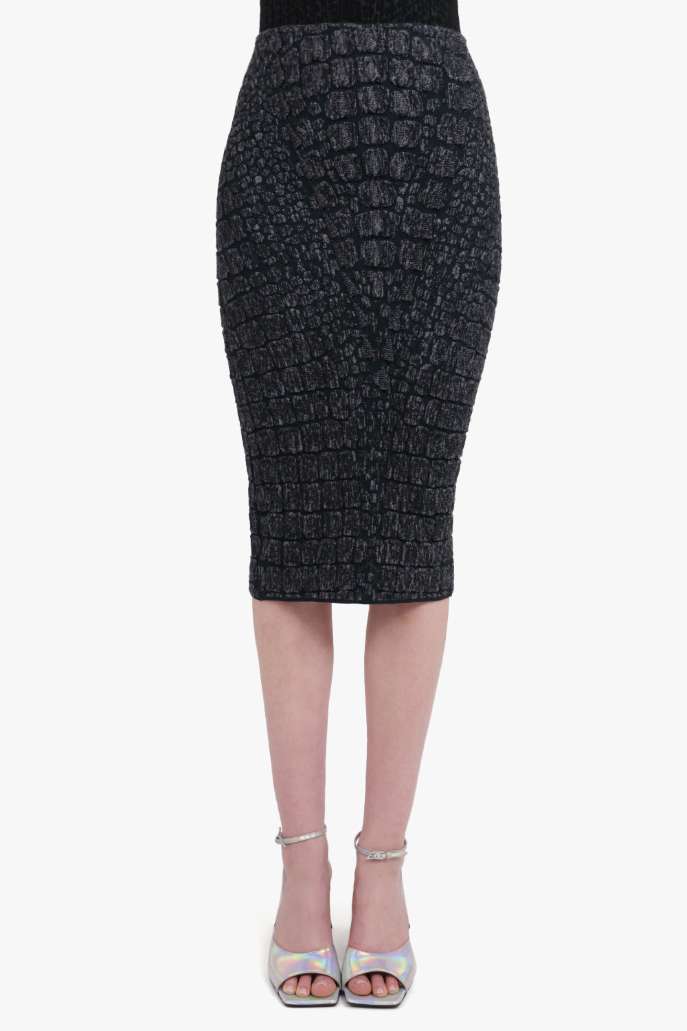 ALAIA RTW Croco Jacquard Pencil Skirt | Black