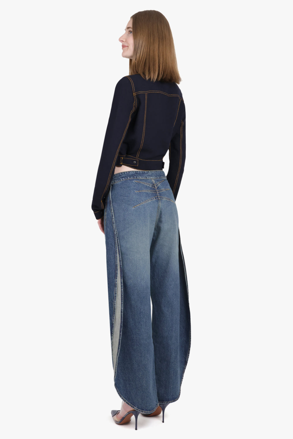 ALAIA RTW Contrast Upstitched Crop Denim Jacket | Blue