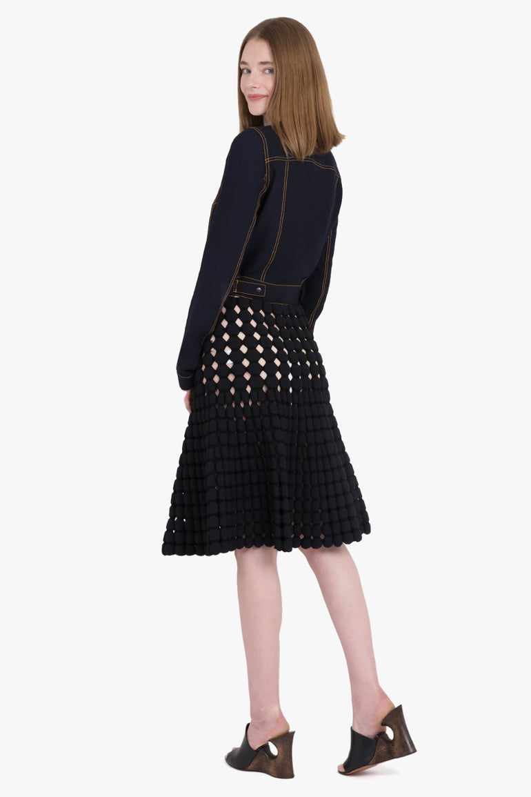 ALAIA RTW Perforated Knee Length Knit Skirt | Black