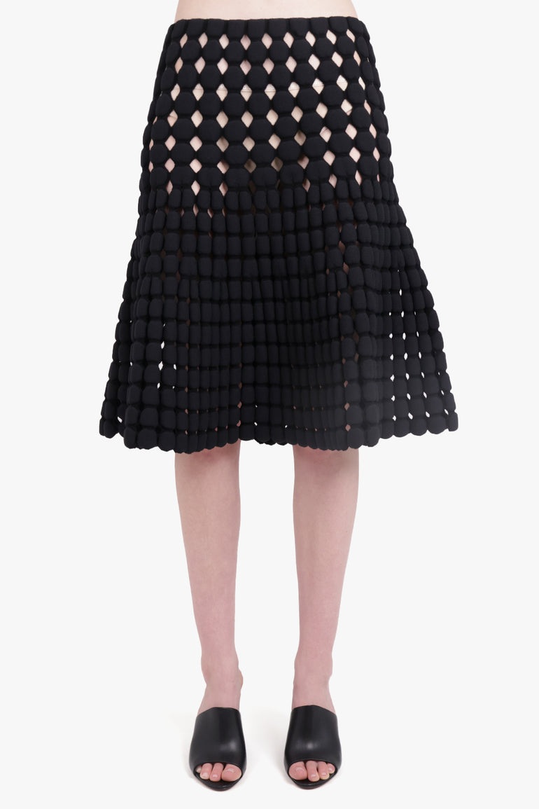 ALAIA RTW Perforated Knee Length Knit Skirt | Black