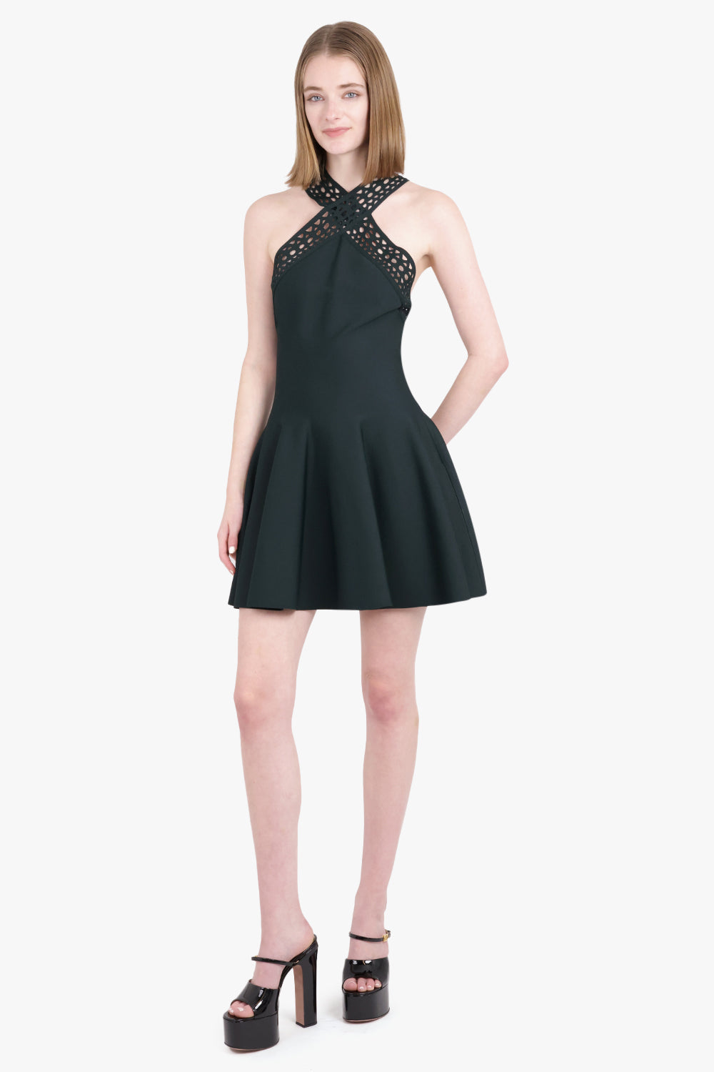 ALAIA RTW Vienne Skater Crossover Dress | Dark Green