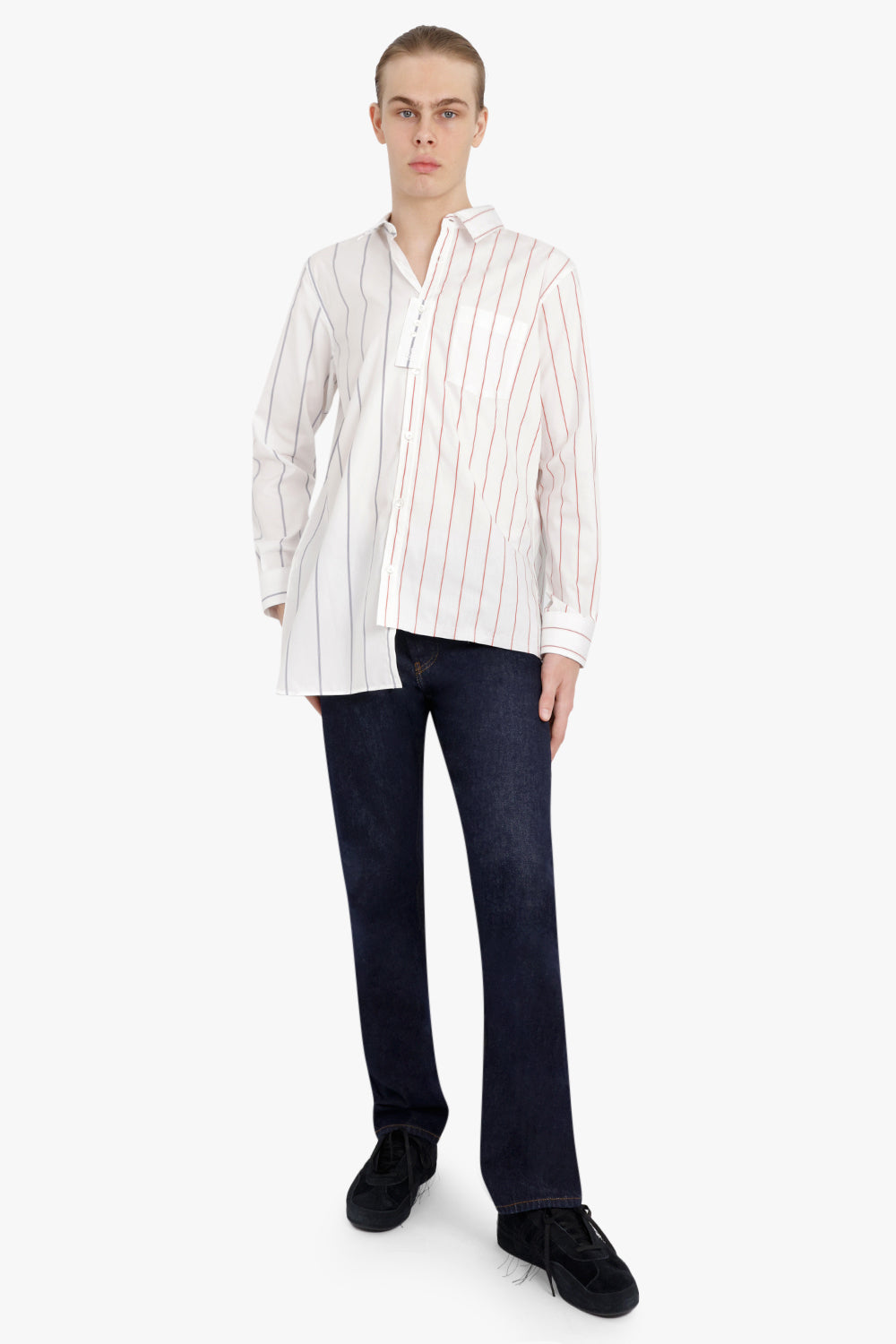 STRIPE ASYMMETRIC SHIRT | WHITE/BLUE