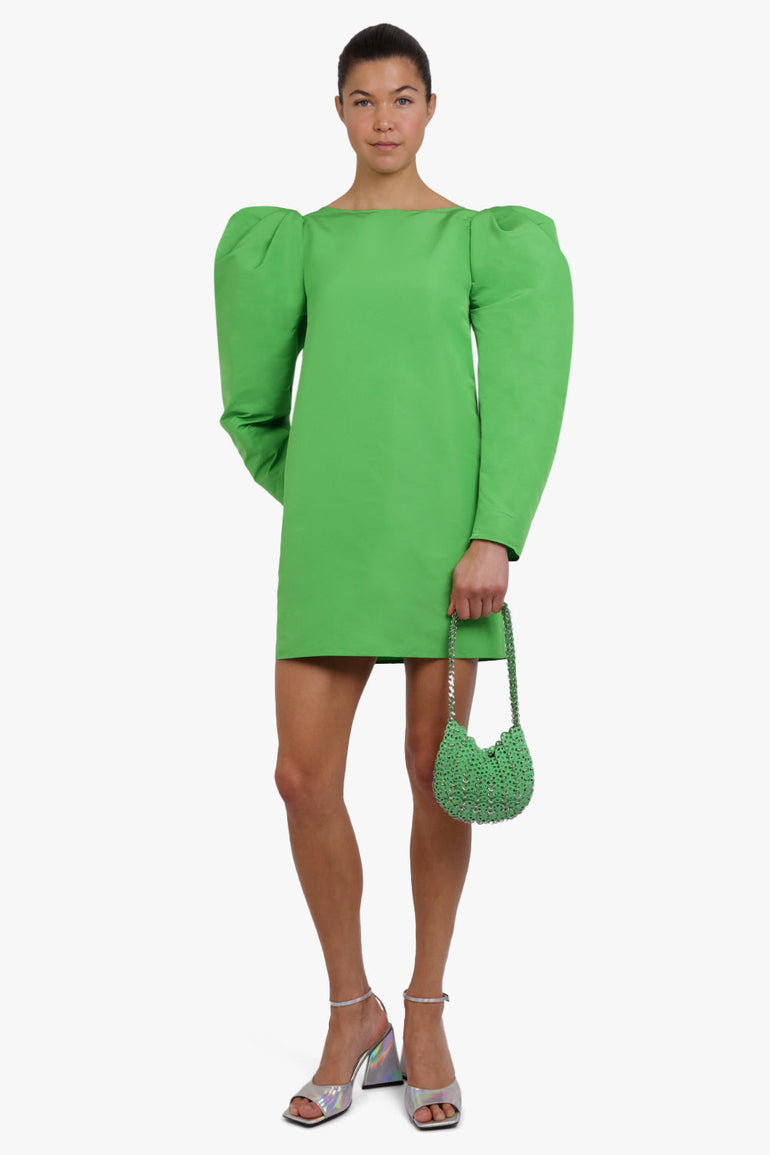 NWT COS recycled nylon emerald green puff sleeve mini dress Sz 8