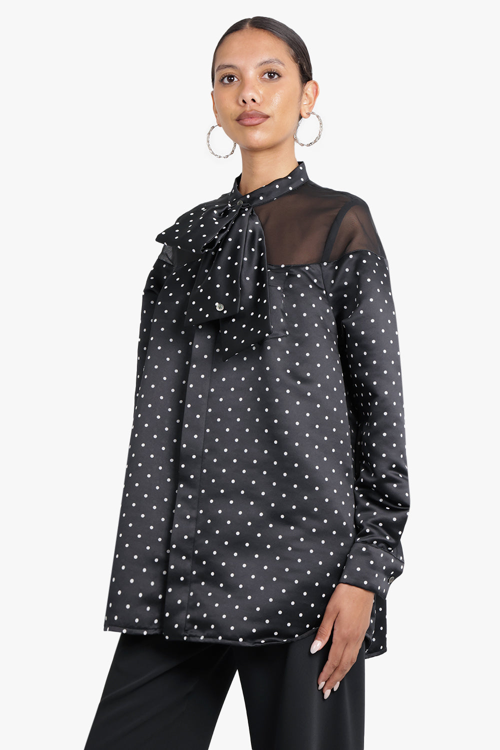 Polka Dot Flock Print Shirt | Black – Parlour X