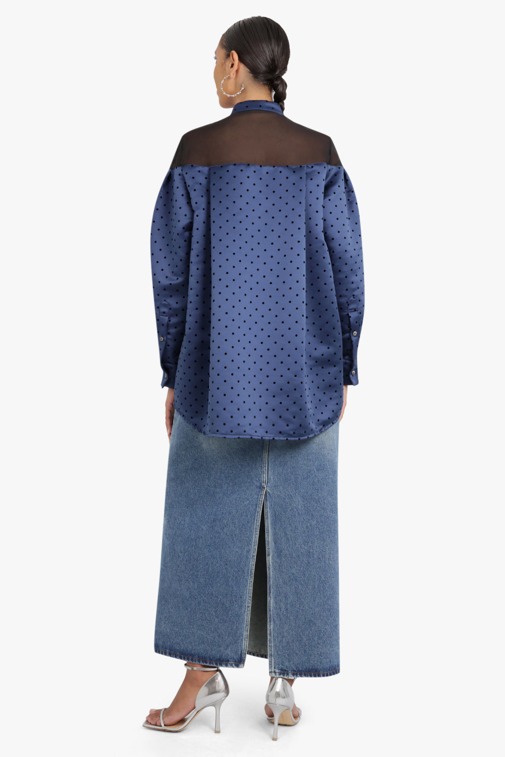 Polka Dot Flock Print Shirt | Blue – Parlour X