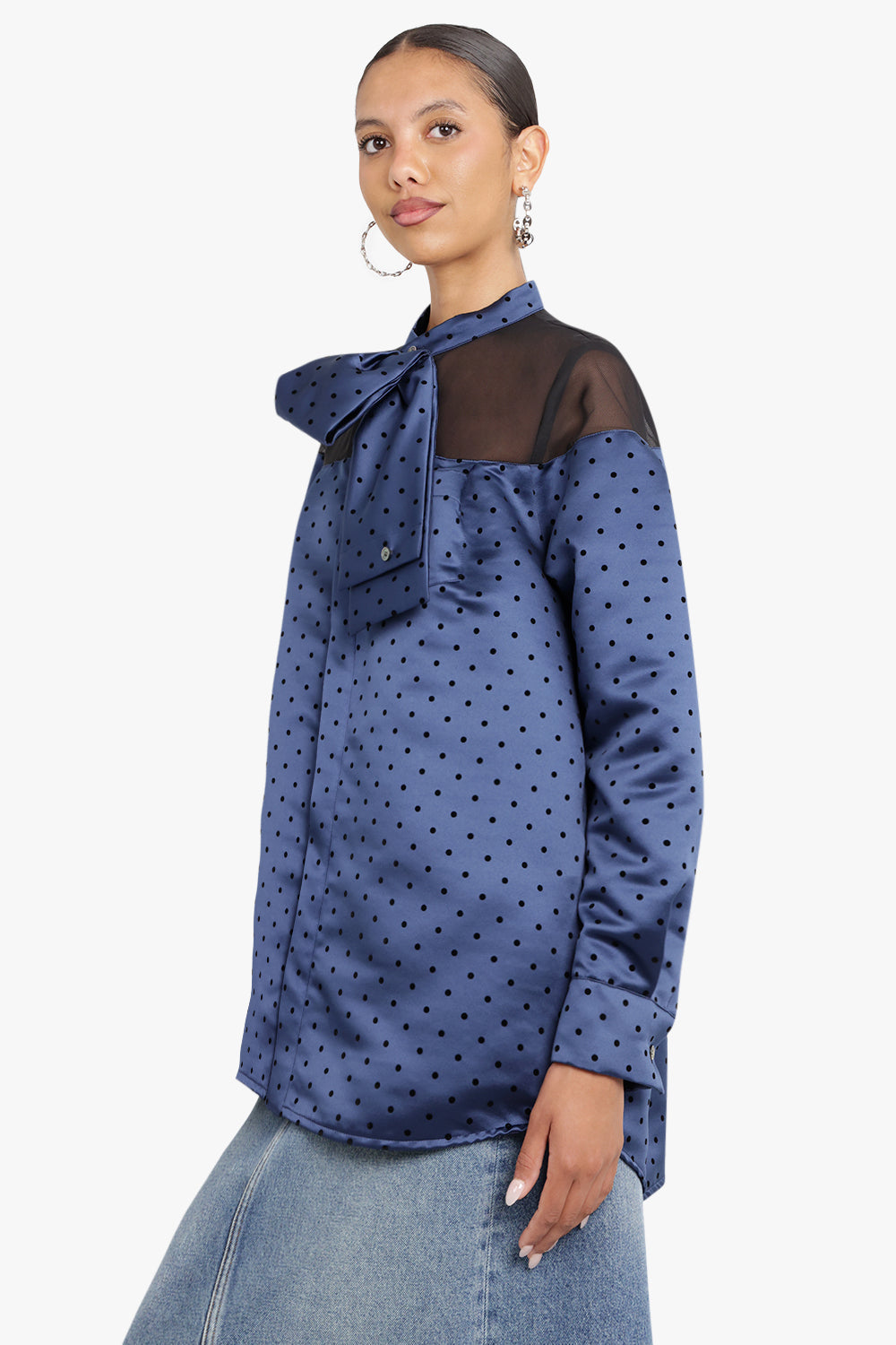 Polka Dot Flock Print Shirt | Blue – Parlour X