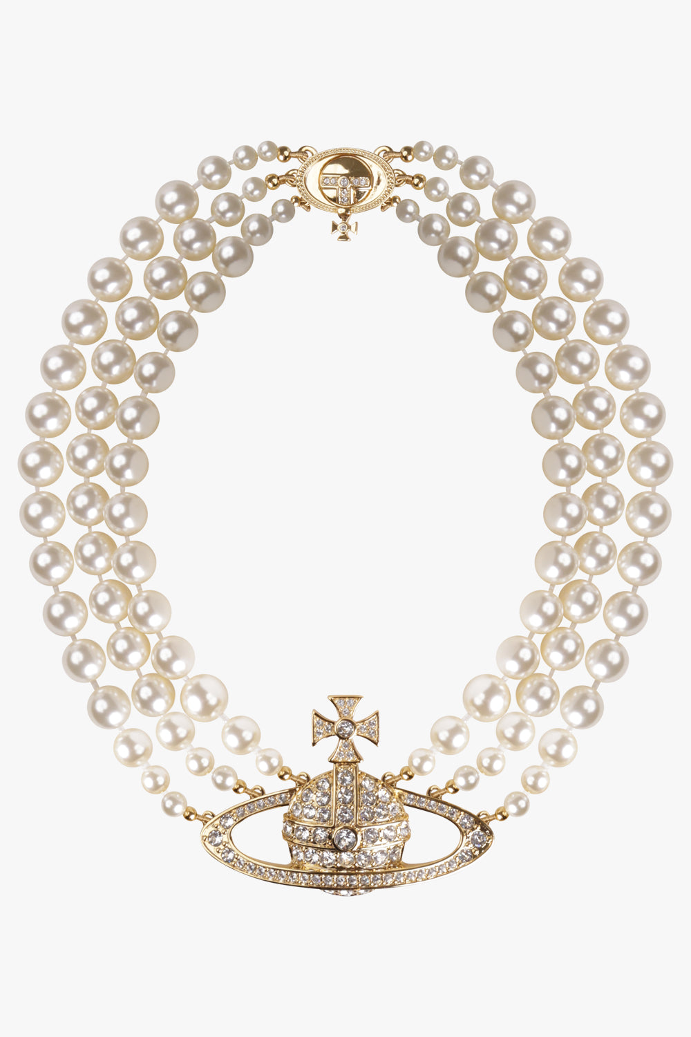 VIVIENNE WESTWOOD THREE ROW PEARL BAS RELIEF CHOKER SILVER PARLOUR