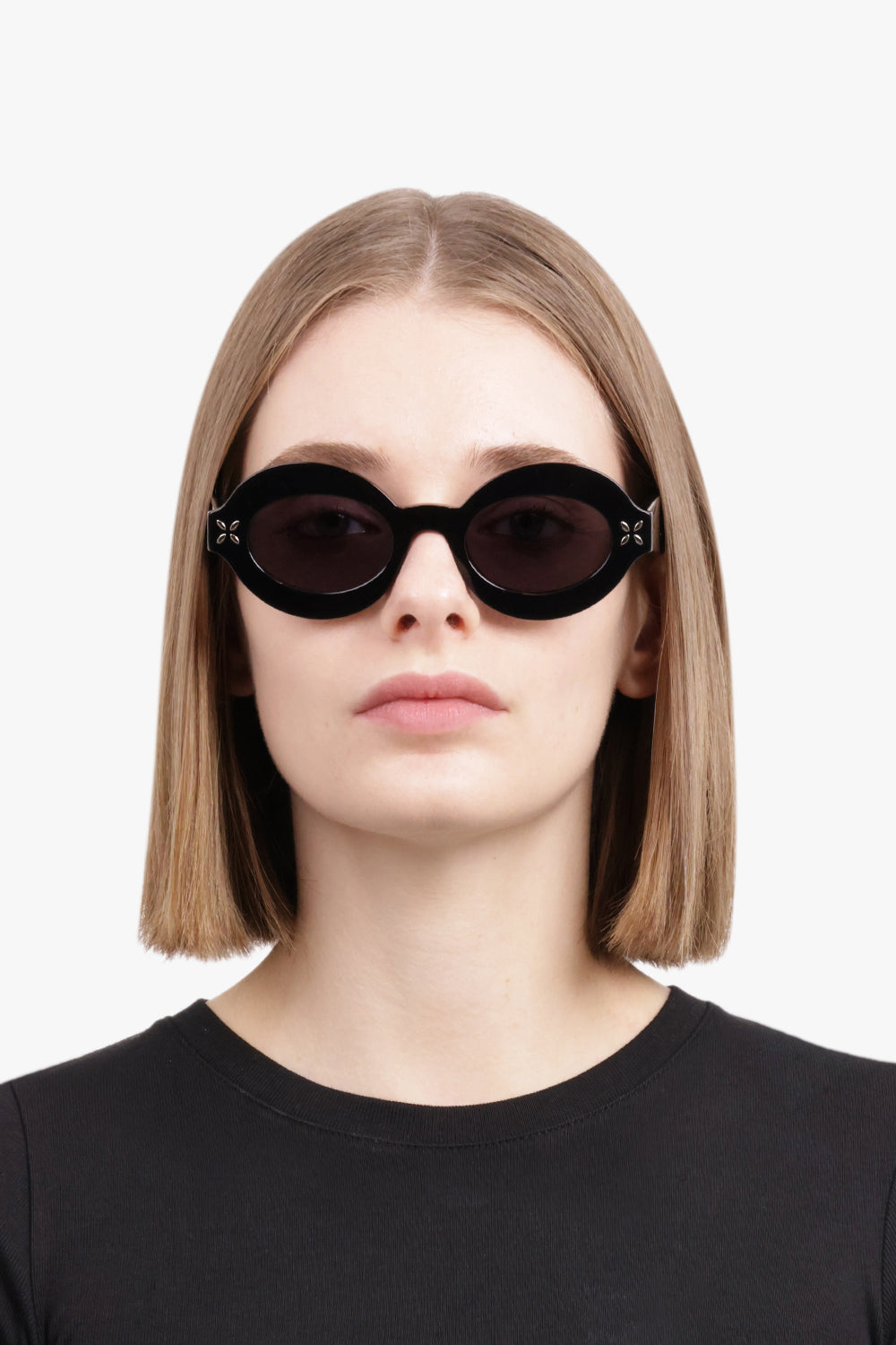 ALAIA ACCESSORIES BLACK / BLACK-BLACK-GREY AA0059S Round Frame Black Lense Sunglasses | Black