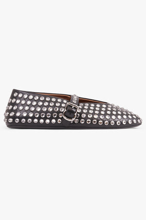 ALAIA SHOES Crystal Embellished Ballet Flat | Black