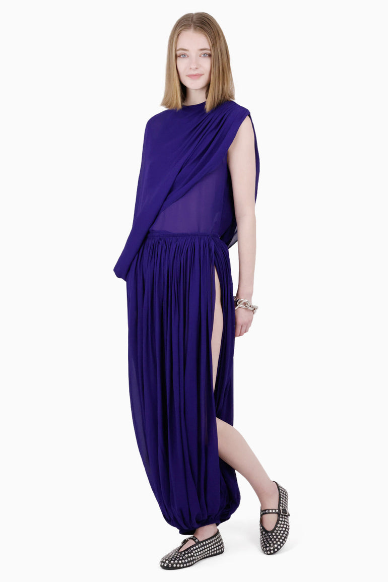 ALAIA RTW Asymmetric Drape Pleat Pant | Purple