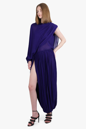 ALAIA RTW Asymmetric Drape Pleat Pant | Purple