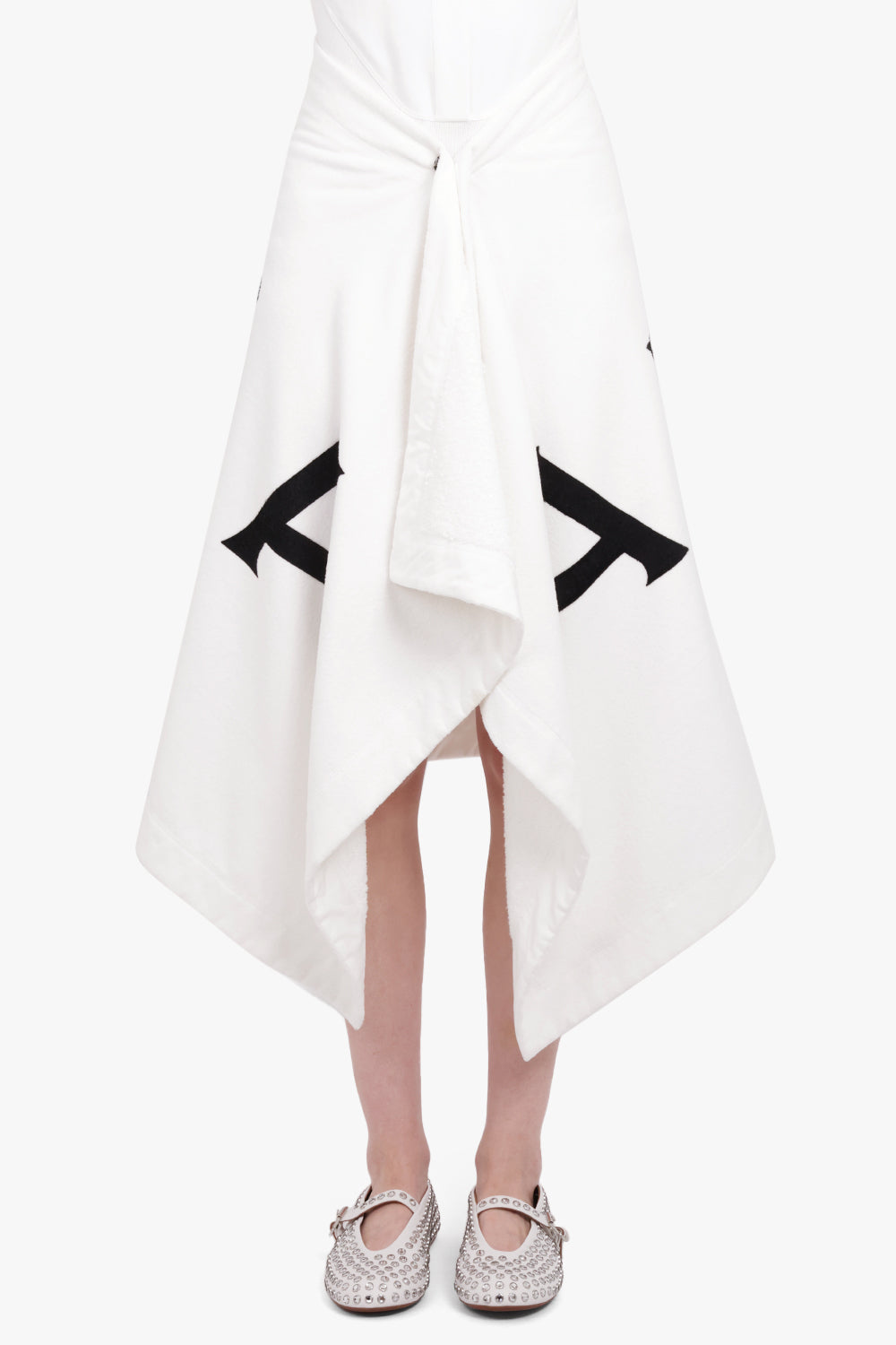 ALAIA RTW Assymetric Midi Alaia Logo Skirt | White