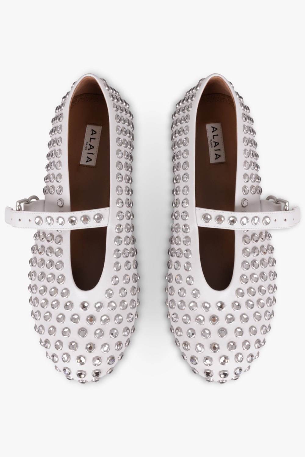 ALAIA SHOES Crystal Embellished Ballet Flat | White