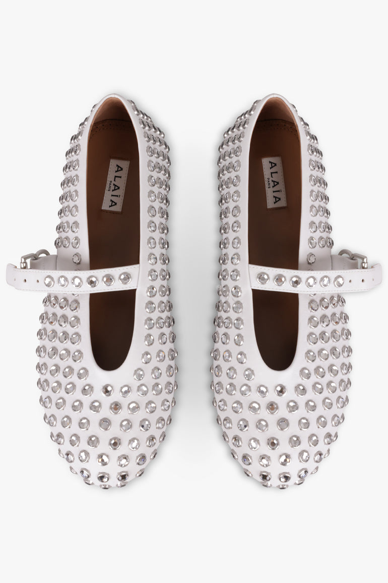 ALAIA SHOES Crystal Embellished Ballet Flat | White