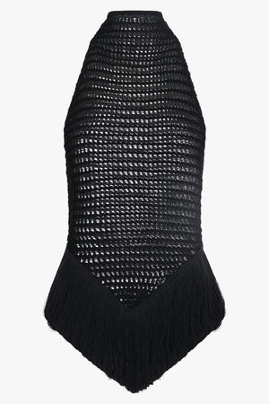 ALAIA RTW Crochet Knit Fringe Top | Black