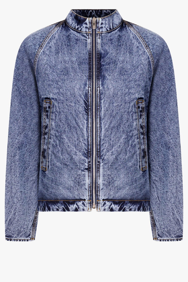 ALAIA RTW Denim High Neck Zip Jacket | Blue Snow