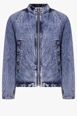 ALAIA RTW Denim High Neck Zip Jacket | Blue Snow