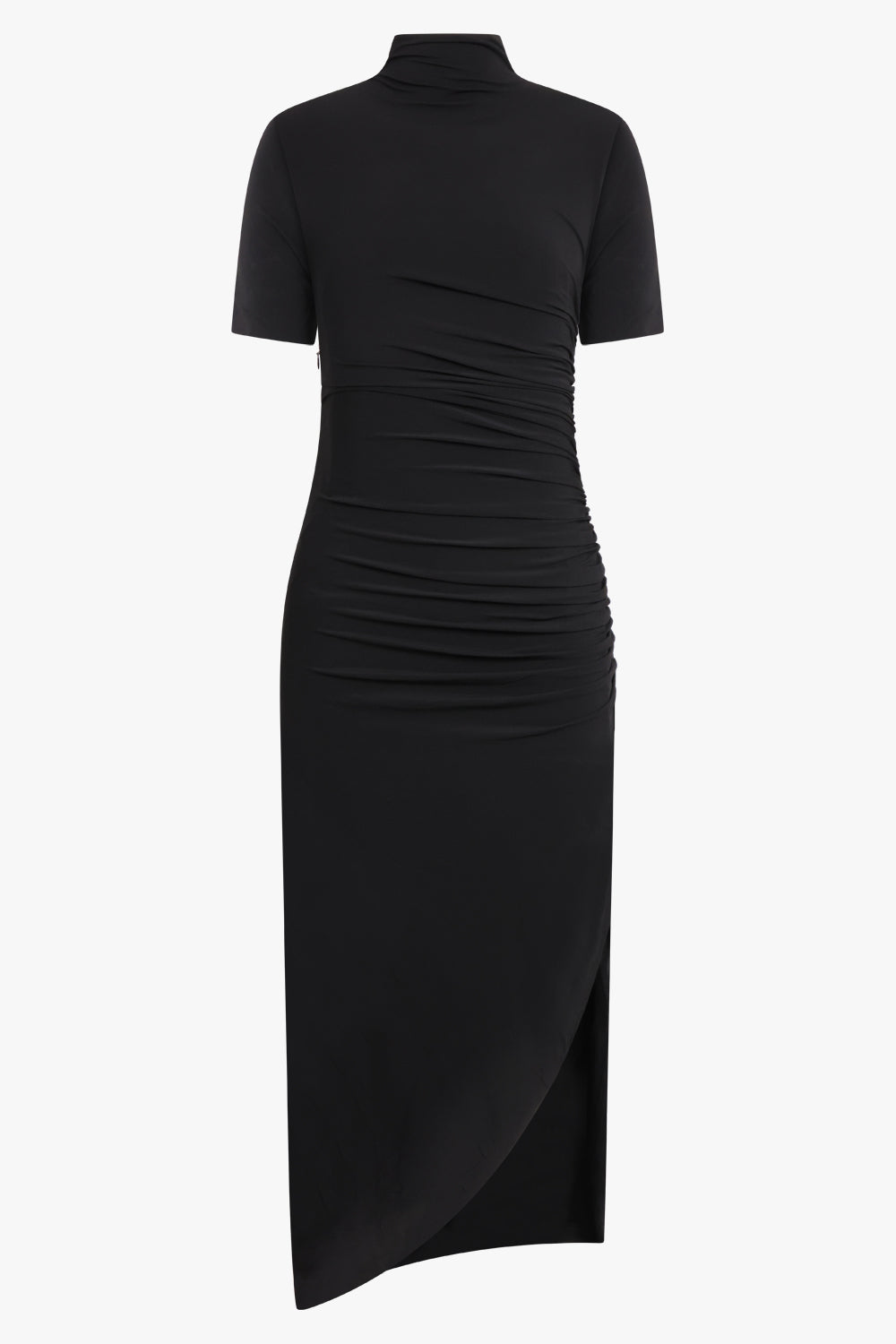 ALAIA RTW High Neck S/S Side Slit Draped Gown | Black