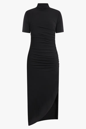 ALAIA RTW High Neck S/S Side Slit Draped Gown | Black