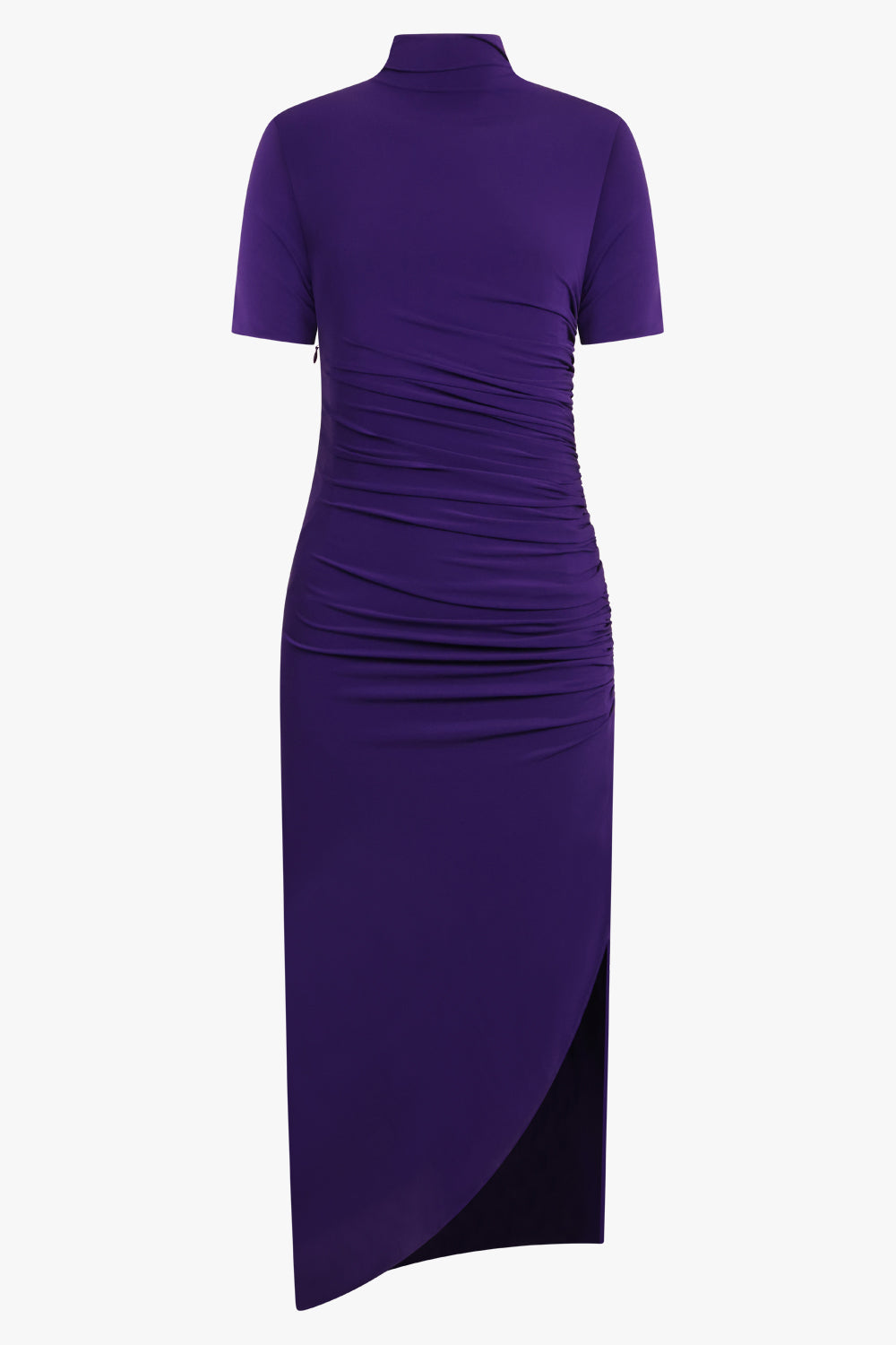 ALAIA RTW High Neck S/S Side Slit Draped Gown | Purple