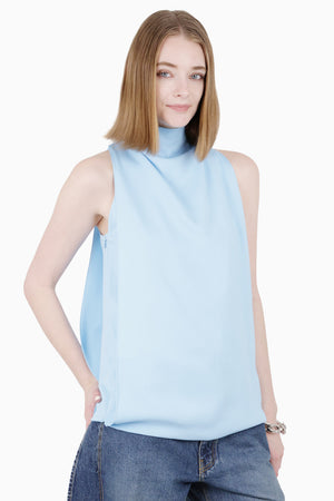 Folded Halterneck S/Less Top | Light Blue