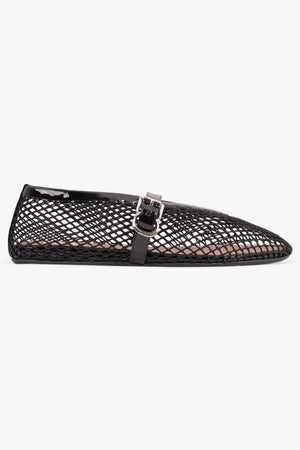 ALAIA SHOES Fishnet Mesh Ballet Flat | Black