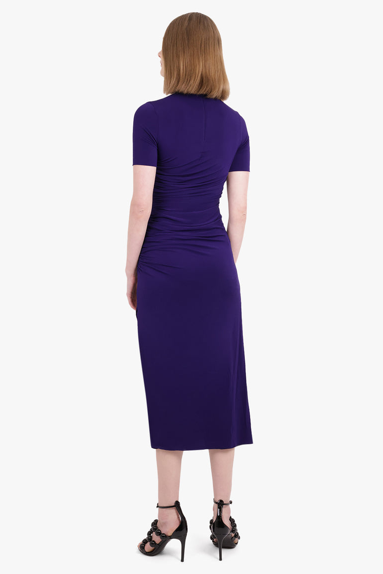 ALAIA RTW High Neck S/S Side Slit Draped Gown | Purple