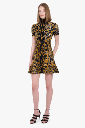 ALAIA RTW High neck S/S Leopard Print Skater Mini Dress | Multi