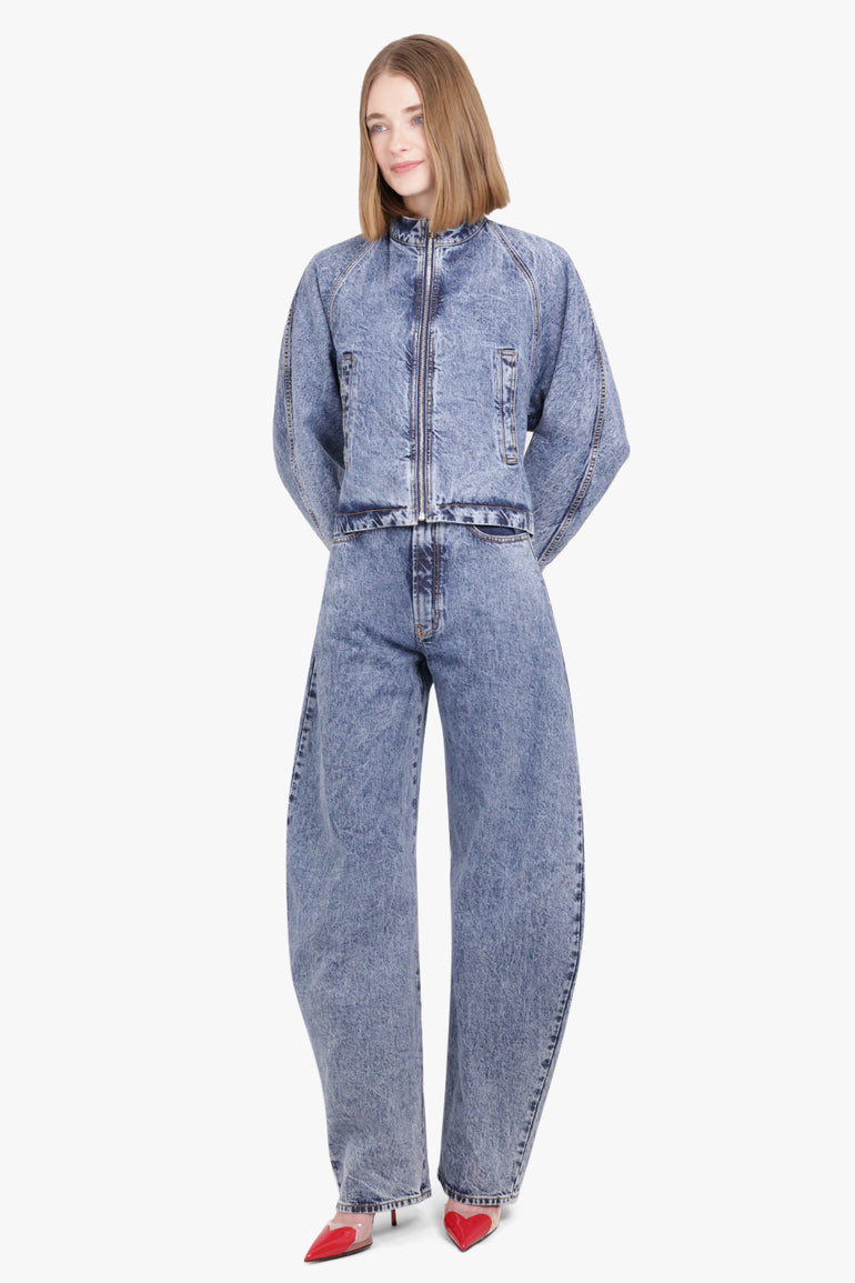 ALAIA RTW Denim High Neck Zip Jacket | Blue Snow