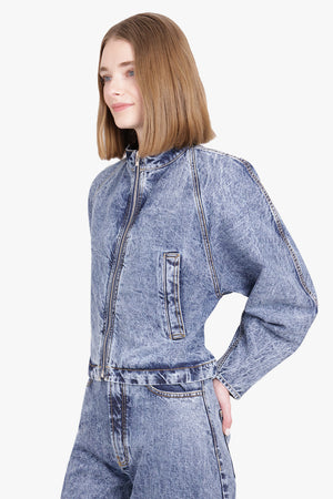 ALAIA RTW Denim High Neck Zip Jacket | Blue Snow