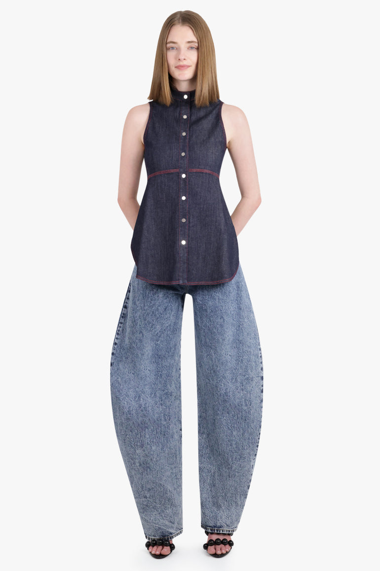 ALAIA RTW Sleeveless Denim Blouse | Dark Blue