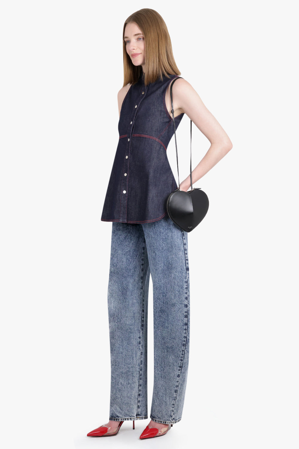 ALAIA RTW Sleeveless Denim Blouse | Dark Blue