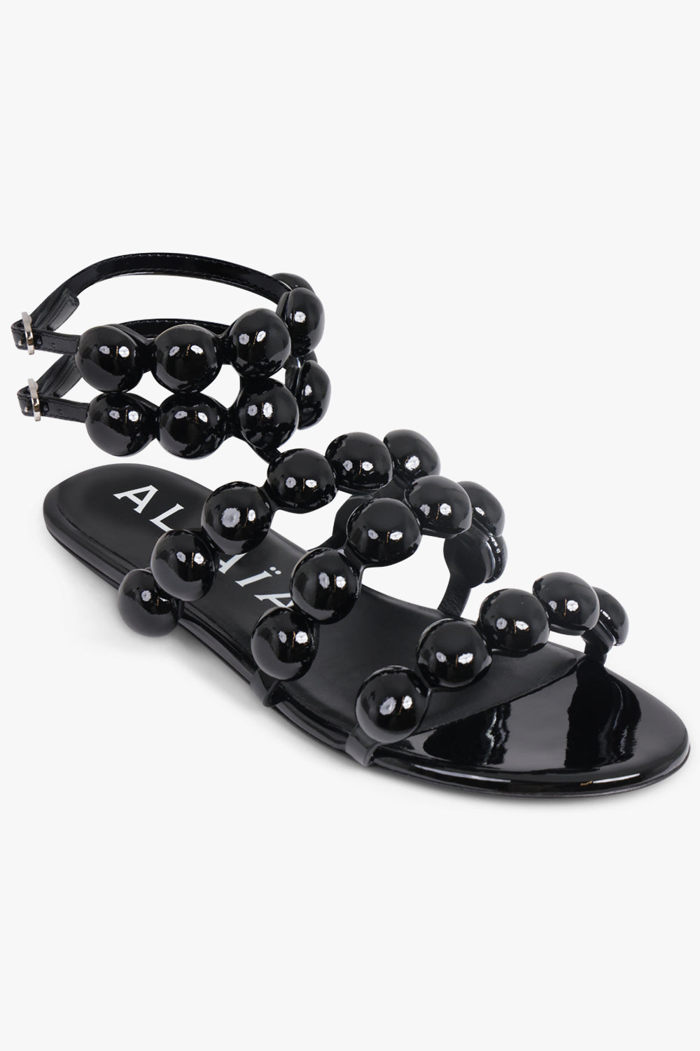 ALAIA SHOES Stud Embellished 5 Strap Flat Sandal | Black