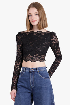 Cropped Lace L/S Top | Black