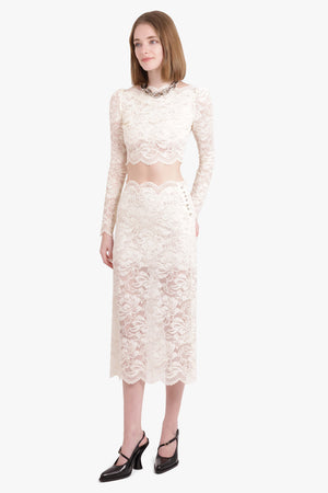 Lace Straight Midi Skirt | Ivory