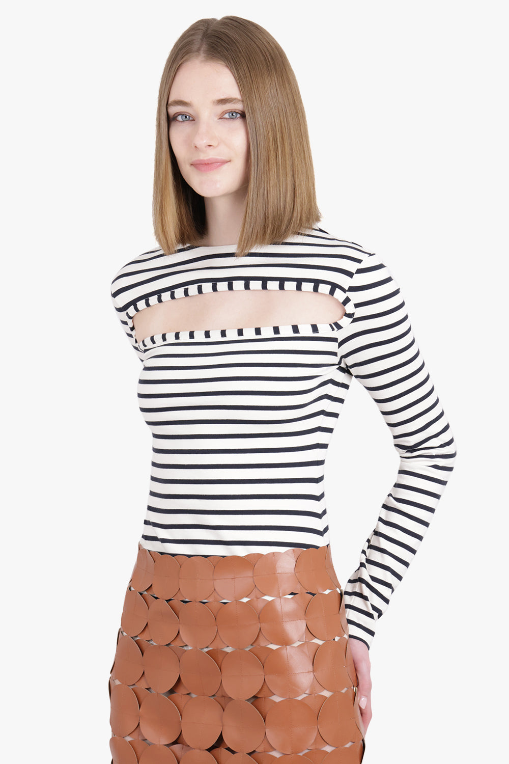 AWAKE MODE RTW Stripe Cutout Front L/S Top | Navy/White