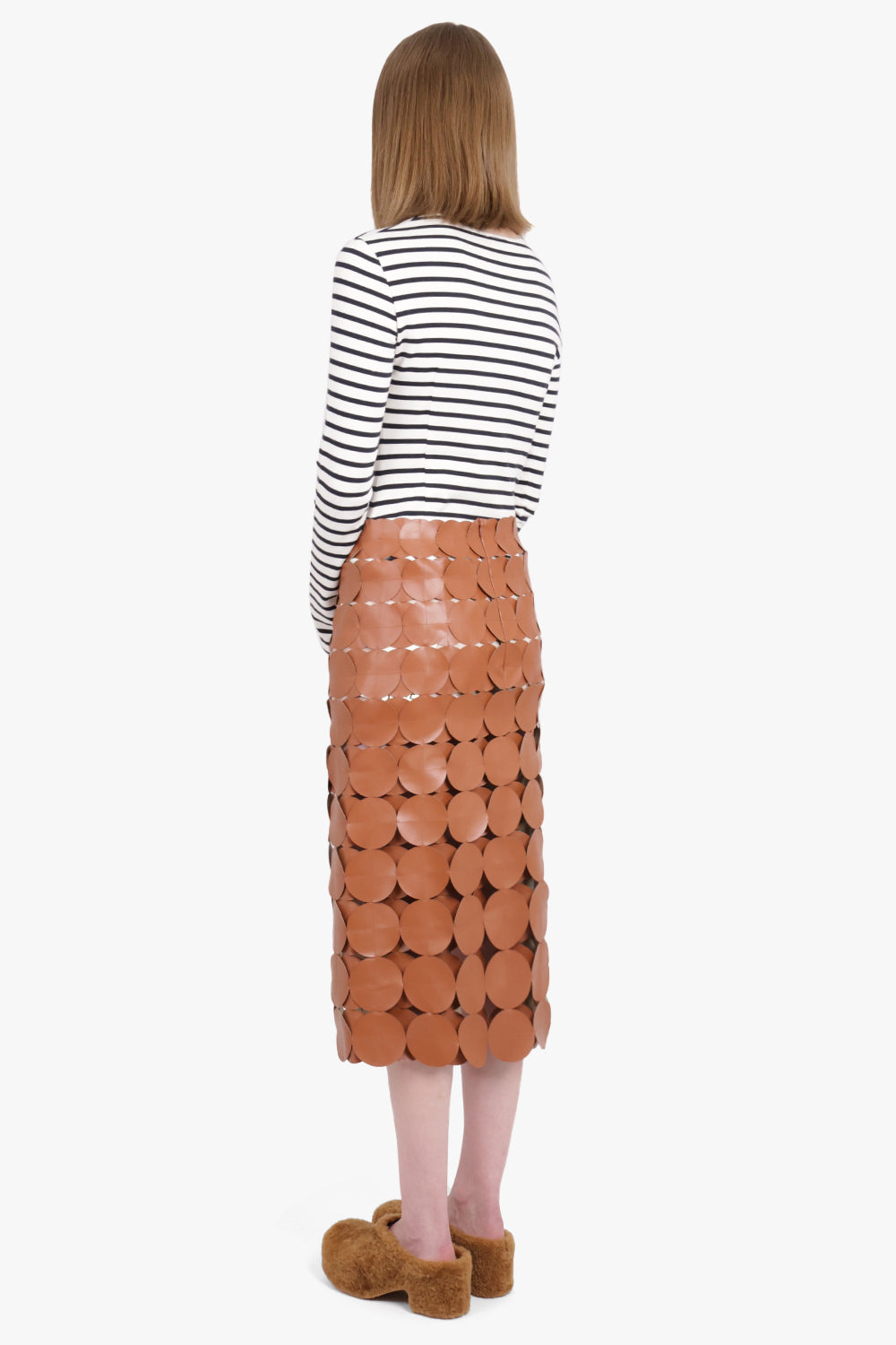 AWAKE MODE RTW Multi Circle Leather Midi Skirt | Brick Brown