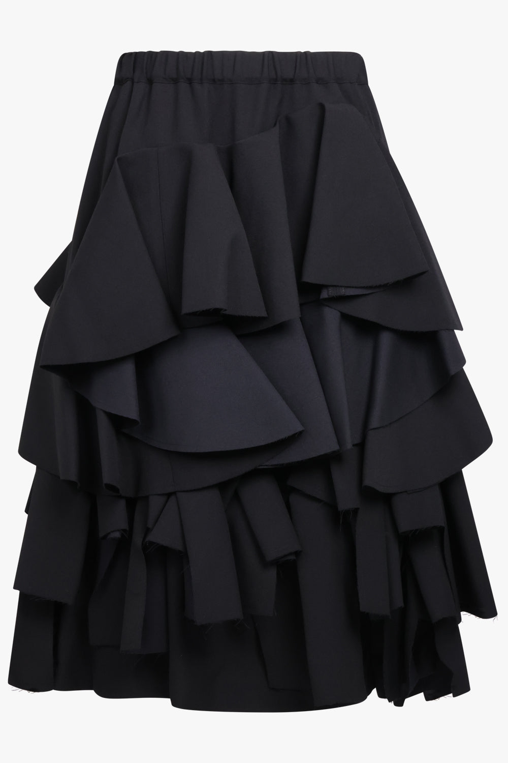 COMME DES GARCONS RTW Asymmetric Contrast Ruffle Midi Skirt | Black