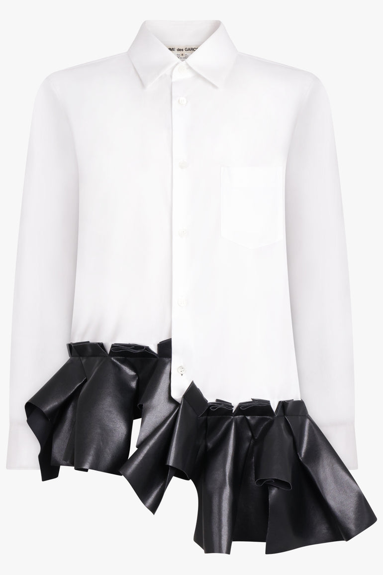 COMME DES GARCONS RTW Asymmetric L/S Shirt with Contrast Ruffle Detail | White/Black