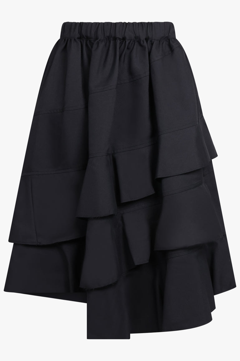 BLACK COMME DES GARÇONS RTW Asymmetric Ruffle Layer Midi Skirt | Black