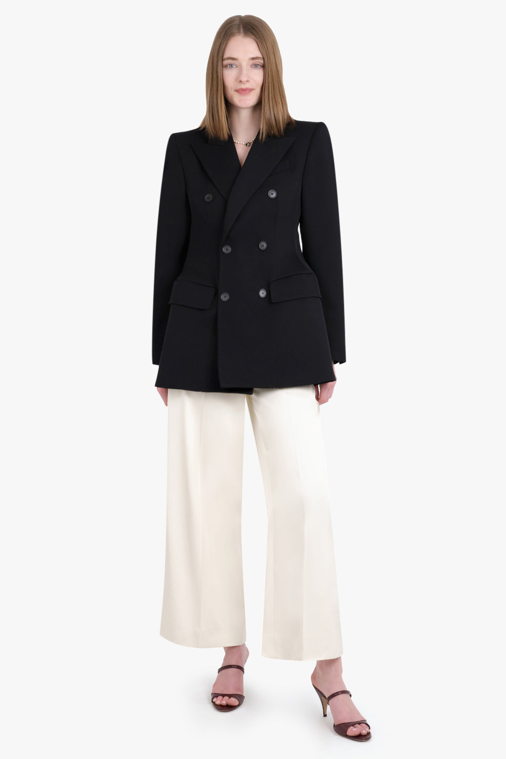 JIL SANDER RTW Twill Wide Leg Tailored Trousers | Natural