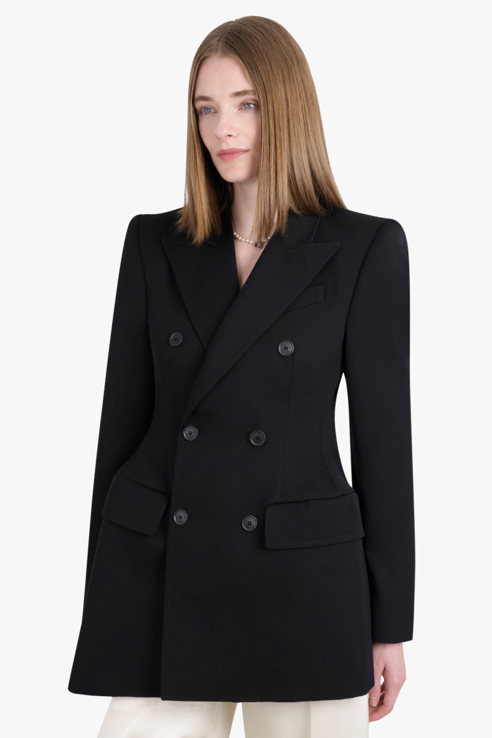 BALENCIAGA RTW DOUBLE BREASTED HOURGLASS BLAZER BLACK