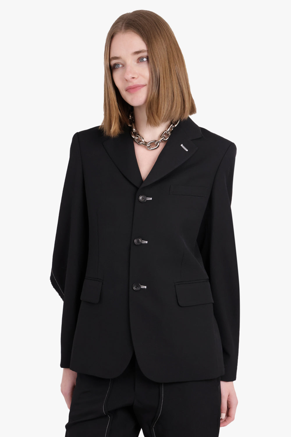 BLACK COMME DES GARÇONS RTW Top Stitch Raw Edge Detail Blazer | Black