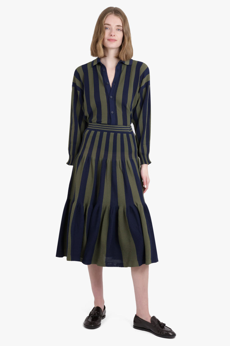 CFCL RTW Cascades Stripe L/S Oversized Shirt | Navy/Green